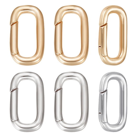 1 Box 10Pcs Spring Snap Clips Hook 18K Gold Platinum Plated Oval Carabiner Lock Clasps Split Keyring Buckle for Jewelry Finding Bracelet Making