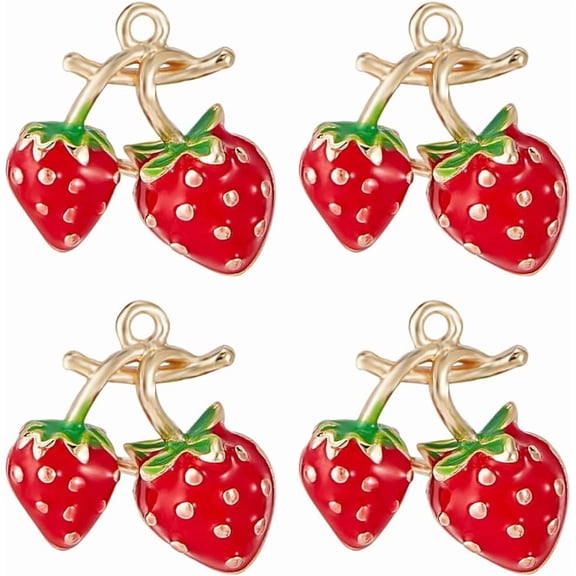 1 Box 10Pcs Strawberry Charms 18K Gold Plated Brass Red Fruit Charms with Hole