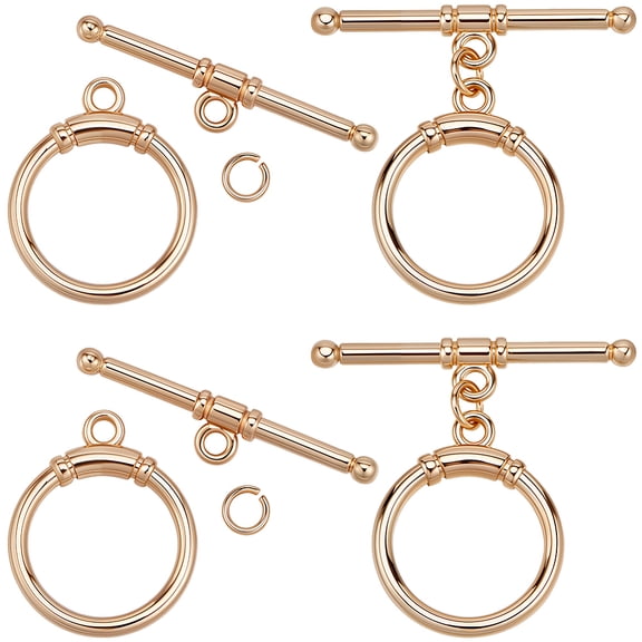 1 Box 10Pcs Toggle Clasps 18K Gold Plated Brass T-bar Closure Round Claps Connectors with Jump Rings for Necklaces Bracelets Making