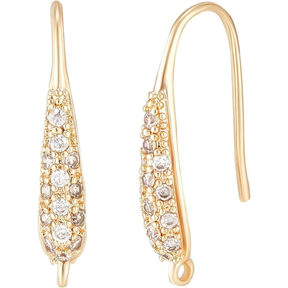 1 Box 10Pcs Zirconia Earring Hooks 18K Gold Plated Brass Rhinestone Earwire with Loop French Earring Findings for Dangle Earring Jewelry Making gold DIY