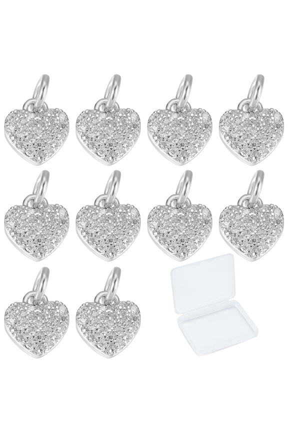 1 Box 10Pcs Zirconia Heart Charms Micro Pave Cubic Love Brass Mini CZ Stone Charm 8x9mm Tiny Beads for Jewelry Making Charms