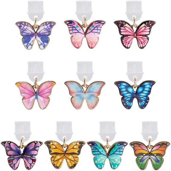 1 Box 10pcs Phone Dust Plug Charm Cute Phone Plugs Type c Alloy Colorful Butterfly Charging Cellphone Anti Dust Port Protector Plugs