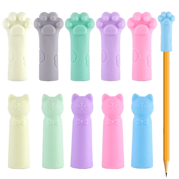 1 Box 11 Styles 44Pcs Cute Pencil Caps Cat Pen Caps Pack Small Pink Purple Silicone Soft Animal Claw Tip Protector Extender Holder Decor