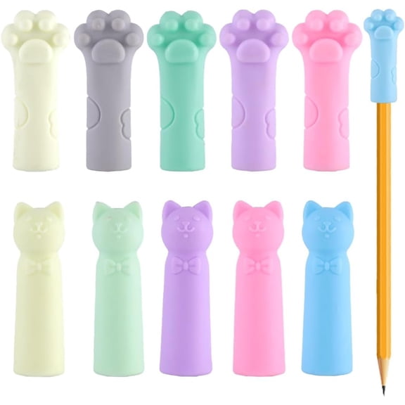 1 Box 11 Styles 44Pcs Cute Pencil Caps Cat Pen Caps Pack Small Pink Purple Silicone Soft Animal Claw Tip Protector Extender Holder