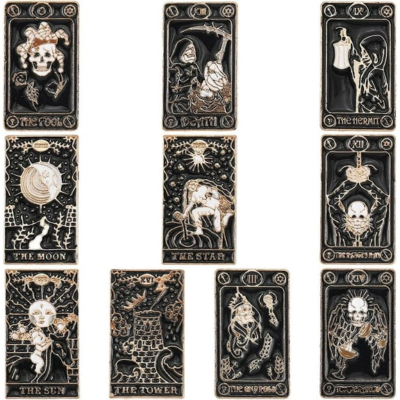 1 Box 11 Styles Tarot Pins Magic Enamel Pins Bulk Black Occult Lapel Alloy Mystical Skull Ghost Sun Star Moon Goth Brooches for Women Backpacks Pattern Men Hats Bags Gift Accessories Decor