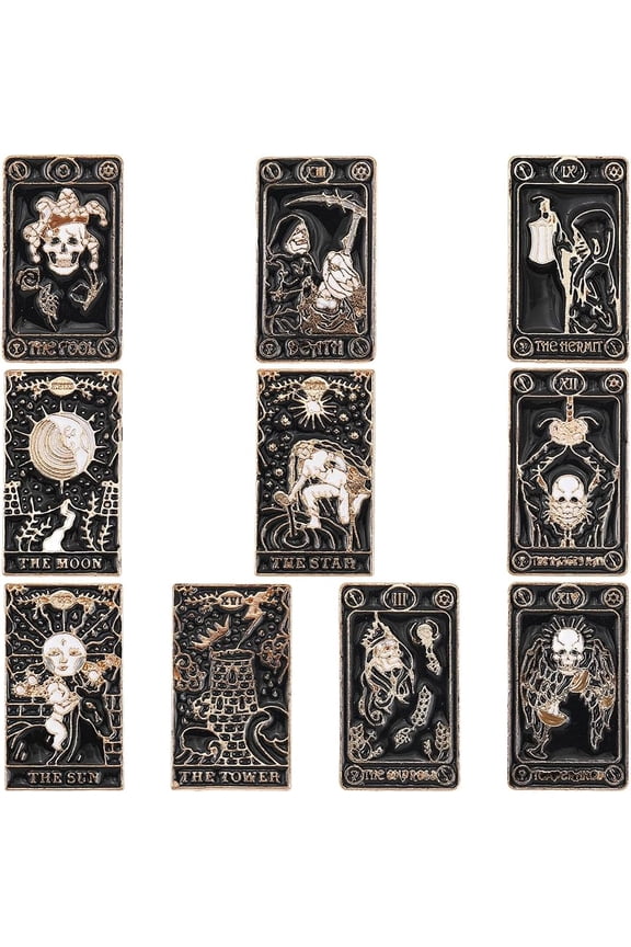 1 Box 11 Styles Tarot Pins Magic Enamel Pins Bulk Black Occult Lapel Alloy Mystical Skull Ghost Sun Star Moon Goth Brooches for Women Backpacks Pattern Men Hats Bags Gift Accessories Decor