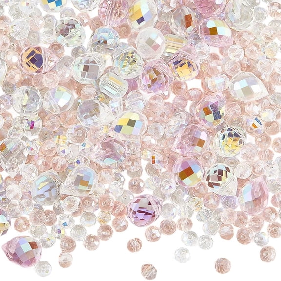 1 Box 114PCS Rose Color Glass Beads with Holes Facted Transparent Random Electroplate Sparkling Iridescent Assorted Loose Bead Bulk for DIY handcrafting