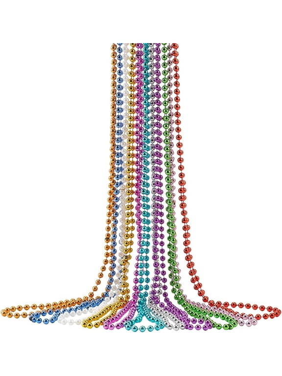 1 Box 11Pcs 11 Colors Mardi Gras Beads Necklaces 81cm Resin Round Metallic Beaded Ball Chain St. Patricks Festival Parade Throws Carnival Necklace for Party Favors Accessories Colorful DIY