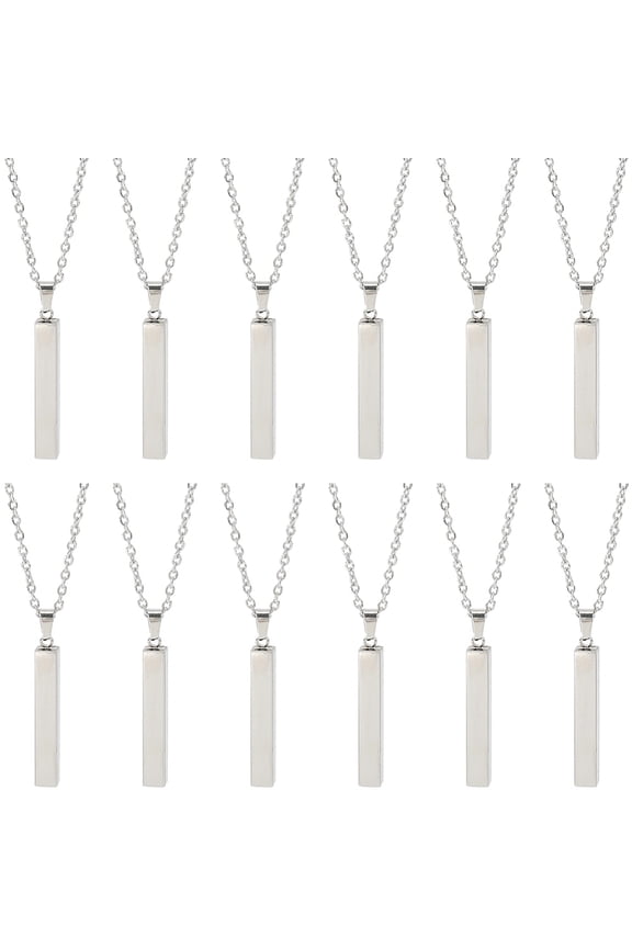 1 Box 12 Pack 20 Inch/50cm Stainless Steel Engraving Necklace Blanks Metal Stamping Necklaces Bulk Silver Engravable Rectangular Stamping Bar Jewelry