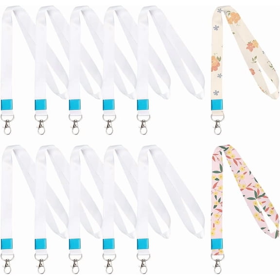 1 Box 12 Pack Sublimation Lanyards Blanks White Heat Transfer Lanyard with Iron Clasp Swivel Hooks Polyester Neck Lanyards