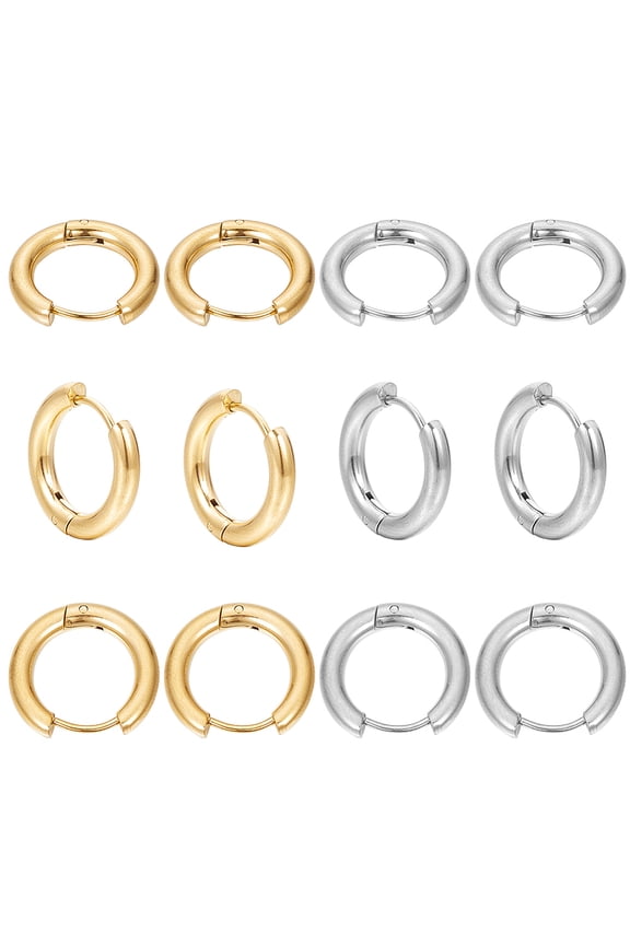 1 Box 12 Pairs 2 Colors Leverback Earring Hooks Huggie Hoops Real 18K Gold Plated Stainless Steel 14mm Round Lever Back Ear Wires Huggie Hoop