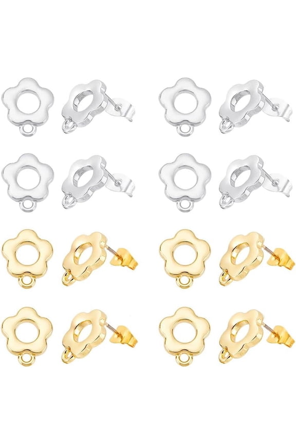 1 Box 12 Pairs of Alloy Flower Stud Earrings Accessories 24 Iron Studs with Horizontal Rings and 304 Stainless Steel Pins for Anniversary Gifts Jewelry Making
