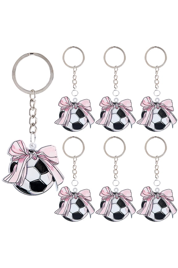 1 Box 12 Sets Football Acrylic Keychain Making Kit DIY Sports Keychain Craft Set Pink Soccer Charms with Iron Rings Jump Rings Accessories DIY