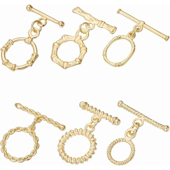 1 Box 12 Sets Toggle Clasps Real 18K Gold Plated T Bar Clasp Necklace Round Jewelry Fastener Connectors for DIY