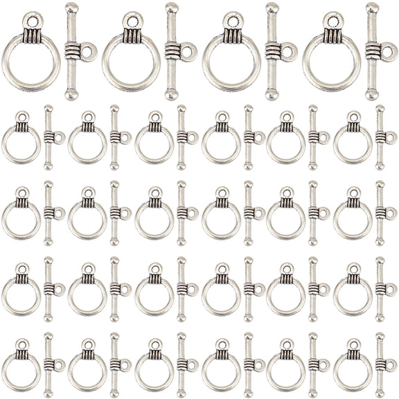 1 Box 120 Sets Bracelet Toggle Clasps Toggle Connector Clasp Alloy Silver Round OT t-Bar Toggle Clip Fastern Hook Bar Ring Clasp Connectors Clips