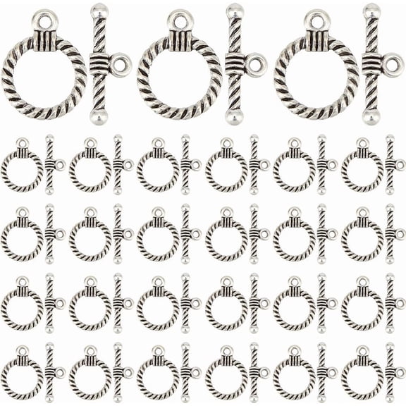 1 Box 120 Sets Silver Toggle Clasp Toggle Clasp Jewelry Making Alloy Metal Round Tibetan Style Fastener Hook Closure T Bar OT Clasps Connector Bulk for Jewelry Making Finding Supplies Antique Silver
