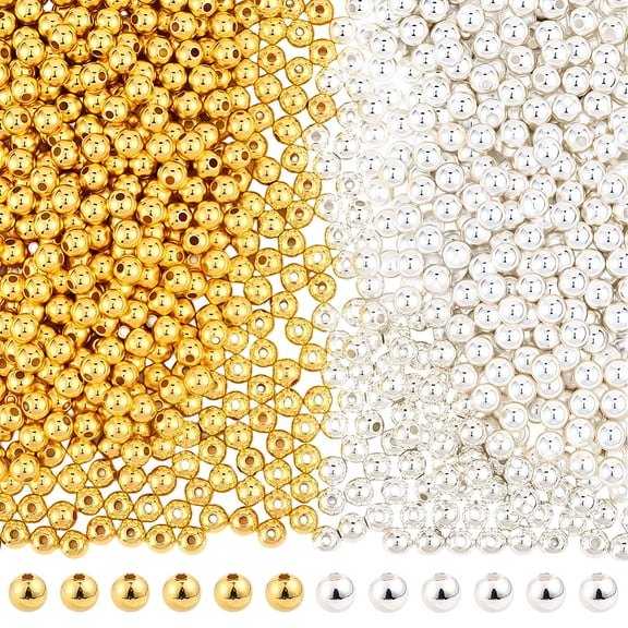 1 Box 1200PCS 6MM Gold and Silver Plated CCB Plastic Beads with Holes Round Spacer Shiny Ball Smooth Small Loose Charms Bead Bulk for Jewelry Making Bracelets Earrings DIY Craft Supply DIY