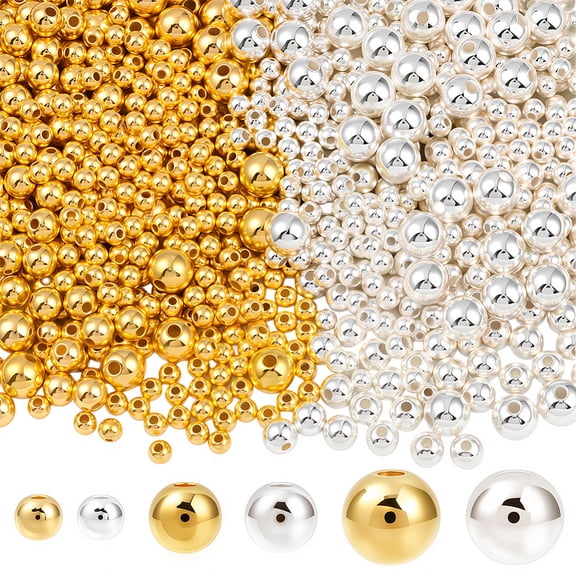 1 Box 1200PCS Small Gold and Silver Spacer Plastic Beads with Holes Round Filled Assorted Sizes Spacers Charms Loose Ball Bead Bulk for Jewelry Making Necklaces Earrings DIY Craft Supply DIY