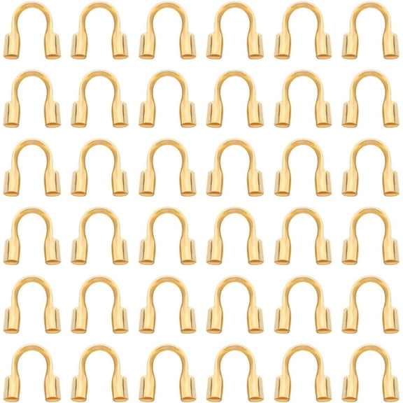1 Box 1200Pcs Wire Guardians Gold Wire Guard Thread Protector Loop U Shape Protective Tube Brass Wires Cable Guardian for Earring Bracelet Necklace Jewelry Making Supplies DIY Beading Craft Golden