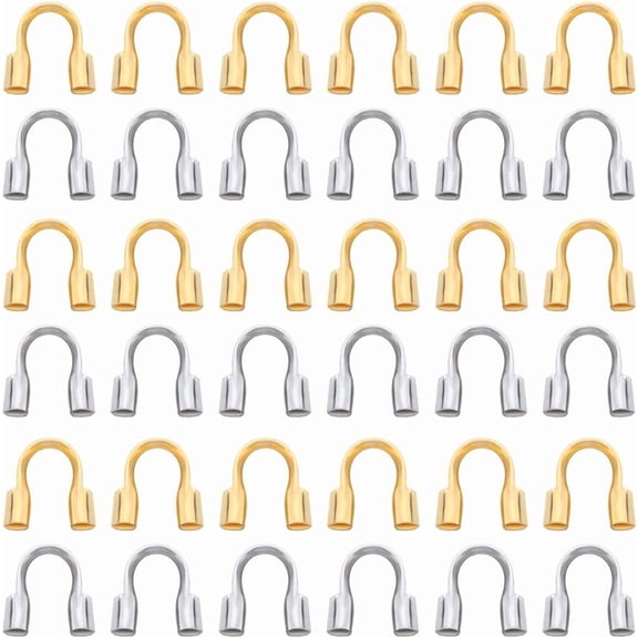 1 Box 1200Pcs Wire Guardians Thread Protector Wire Guard Brass U Shape Protective Tube Silver Gold Wire Guardian Loops for Earring Bracelet Necklace Jewelry Making Supplies DIY Beading Crafts for DIY