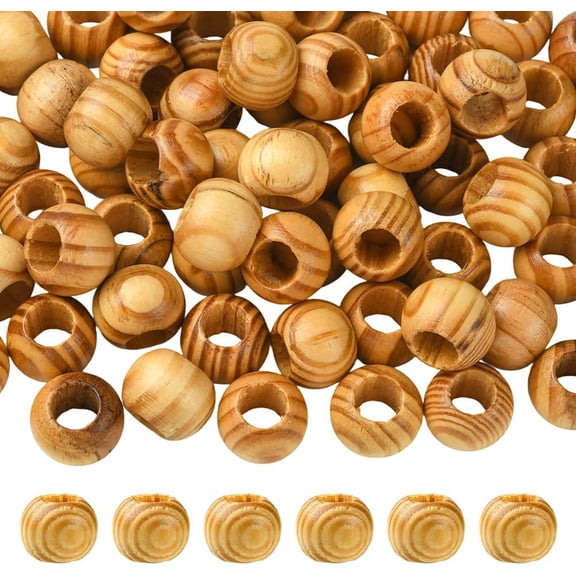 1 Box 120PCS 20MM Natural Pine Wood Beads 10MM Large Big Hole Grain Wooden Macrame Round Spacer Vintage Loose Charms Bead Bulk DIY