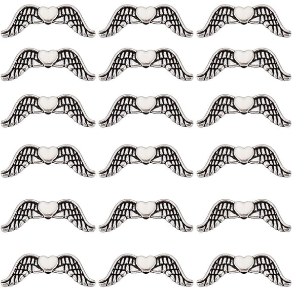 1 Box 120PCS Silver Wing Beads Angel Wing Beads Tibetan Style Silver Metal Alloy Small Wings Heart Fairy Loose Spacer Beads Bulk for Jewelry Making Beading Kit Bracelets DIY Craft Supplies DIY