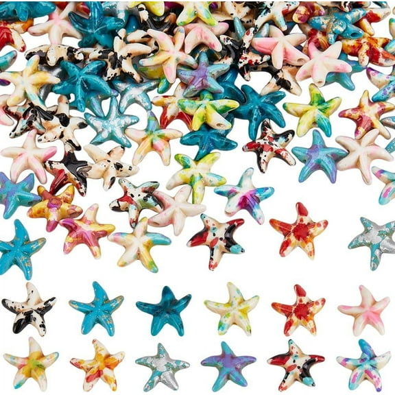 1 Box 120Pcs 12 Colors Starfish Bead Ocean Animal Beads Bulk Colorful Summer Sea Themed Animals Starfishes Shaped Loose Spacer Bead