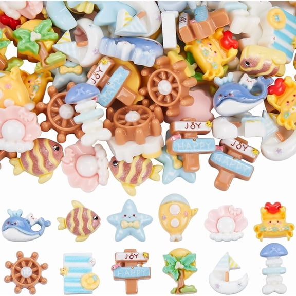 1 Box 120Pcs 12 Styles Sea Flatback Charms Ocean Cabochon Resin Cute Summer Beach Hawaii Animals Shell Whale Ship Charm for Jewelry Making Charms DIY Scrapbooking Craft Phone Case Supplies for making