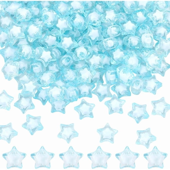 1 Box 120Pcs 14mm Blue Star Beads Transparent Plastic Bead Planet Light Sky Blue Faceted Acrylic Clear Stars Loose Spacer Beads for Jewelry Making Bracelet Necklace Earring Supplies DIY Craft diy