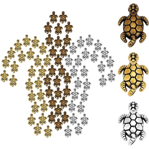 1 Box 120Pcs 3 Colors Tortoise Beads Turtle Charms Alloy Turtle Beads Animal Hole Metal Beads Charms for Bracelets for DIY Necklace Bracelet Jewelry Crafts Making Accessories for DIY