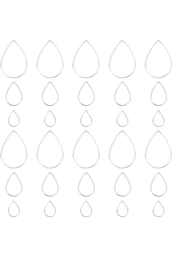 1 Box 120Pcs 3 Sizes Teardrop Linking Rings Earrings Beading Hoop Brass Metal Open Bezels Frame Charms