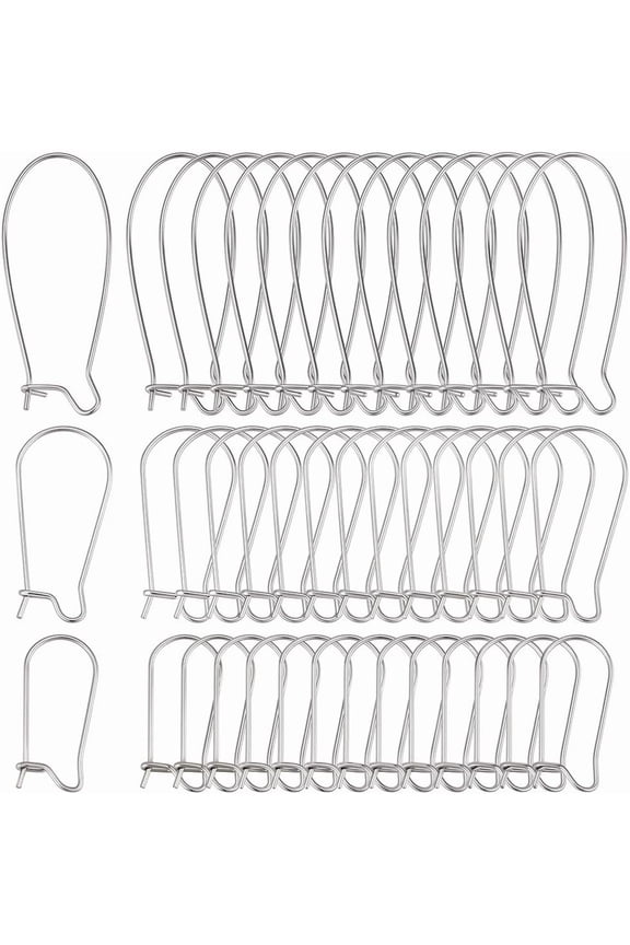 1 Box 120Pcs 3 Styles Kidney Earring Hooks Stainless Steel Kidney Ear Wires Silver Long Dangle Earring Findings U Shaped Hoop Kidney Ear Wires