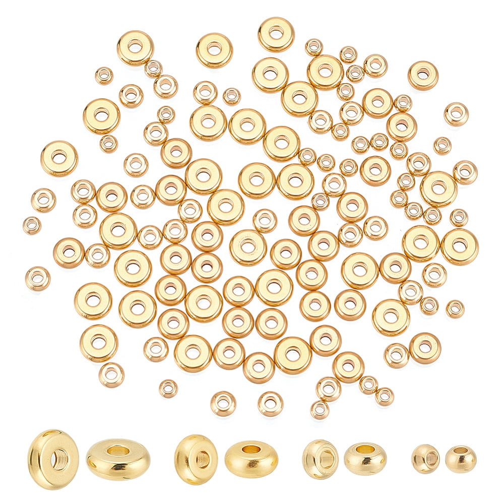 1 Box 120Pcs 4 Style 304 Stainless Steel Spacer Beads Flat Round ...