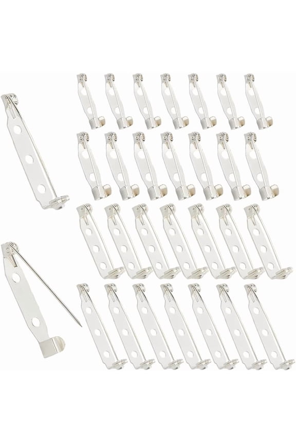 1 Box 120Pcs 4 Styles Brooch Bar Pins Silver Locking Pin Back Metal Tone Iron Secure Badge Brooches Clasps Backing Findings for Jewelry Badges Bars Name Tags DIY Making Crafts Accessories Silver