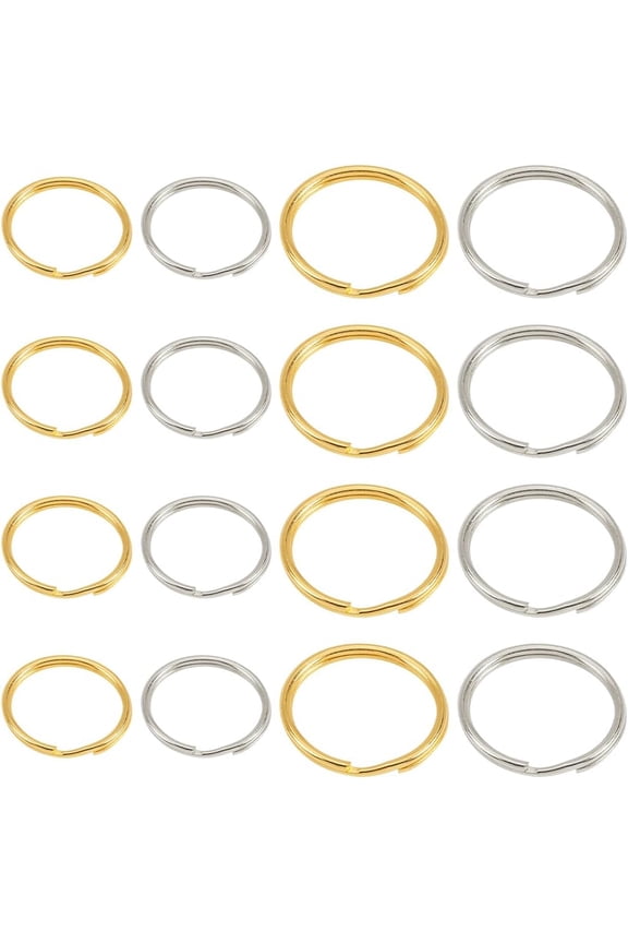 1 Box 120Pcs 4 Styles Split Key Chain Ring Flat Keychain Rings Bulk Gold Silver Metal Iron Round Carabiner Clip Loop Replacement O Keyring for Keychains Lanyard Jewelry Making DIY Crafts Silver