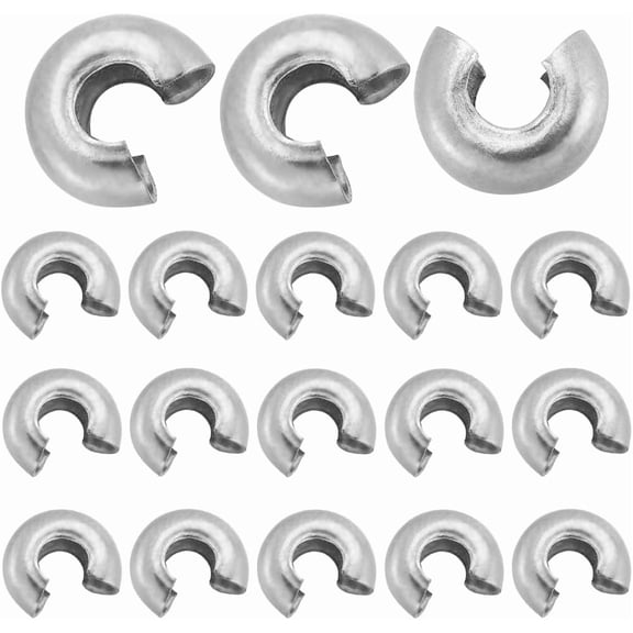 1 Box 120Pcs 5mm Silver Crimp Bead Covers Half Round Open Crimp Beads Knot Cover Small End Caps Stainless Steel Spacer Bead Cover for Jewelry Making Bead Assortments DIY Crafts Bracelets Silver DIY