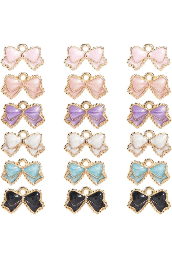 1 Box 120Pcs 6 Styles Knot Charm Bulk Bowtie Charms Metal Coquette Gold Black White Pink Lovely Tie Charm for DIY