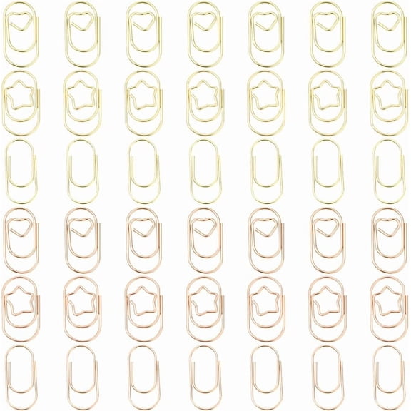1 Box 120Pcs 6 Styles Paper Clip Heart Star Shaped Paperclips Mini Small Gold Rosegold Iron Metal DIY Drafts Cute Bookmark Marking Clips for Paperwork Office Organizers Wedding Invitations