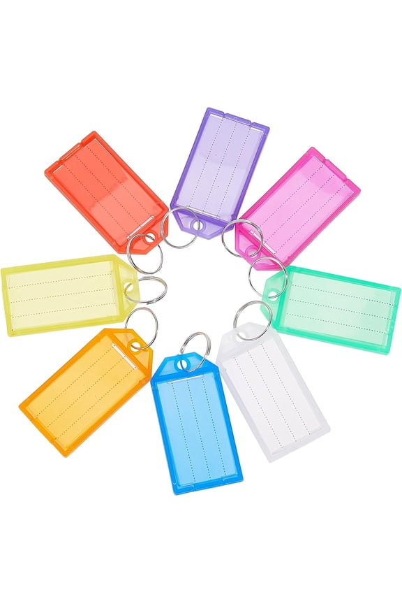 1 Box 120Pcs 8 Colors Plastic Key Tags with Window Split Ring and Label Plastic Number Key Travel ID Labels Suitcase Name Tags Identifiers for ID Luggage USB Drive Backpack