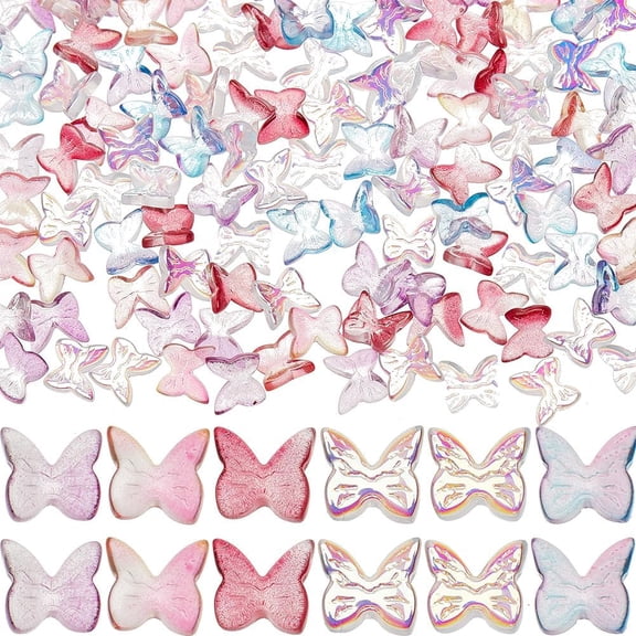 1 Box 120Pcs Butterfly Charms Mini Butterfly Cabochons Glass No Hole Beads Bulk 3D Tiny Butterflies Flatbacks Vase Fillers Cute Butterfly Cabochon for DIY Making