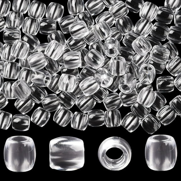 1 Box 120Pcs Clear Hair Bead Large Hole Pony Beads Bulk 1.2 x 1.1cm Transparent Resin Jumbo Braids Loc Dreadlock Loose Spacers Hair Accessories for Jewelry Making Bracelets DIY Crafting