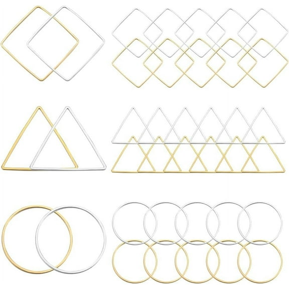 1 Box 120Pcs Earring Hoop 3 Shapes Beaded Earring Making Hoop Gold Silver Beading Earring Findings Hoops Square Triangle Open Bezel Pendant Frame for DIY Earrings Jewelry Making Supplies for DIY
