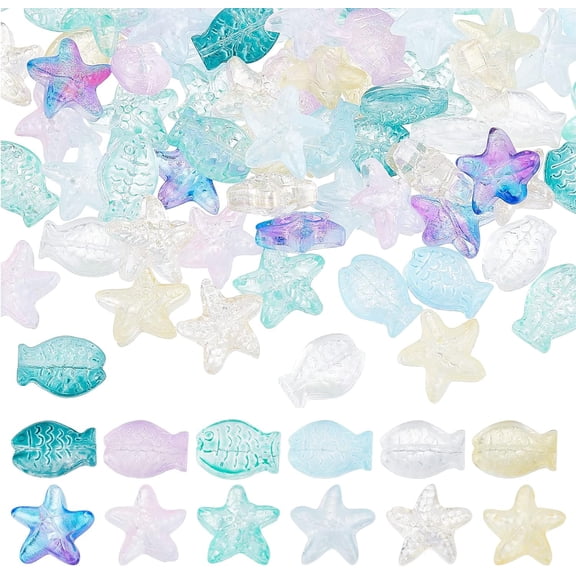 1 Box 120Pcs Fish Beads Starfish Beads Glass Star Bead Sea Animal Loose Spacer Transparent Colorful Bead Small Double Sided Fish Beads