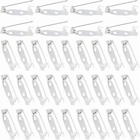 1 Box 120Pcs Flat Back Pin Backs Safety Clasp Brooch Silver Metal Bar Pins 0.79 Inch Badge Backs with Holes Locking Bar Pins for Jewelry Making Corsage Name Tags Badges Citation Bars Findings