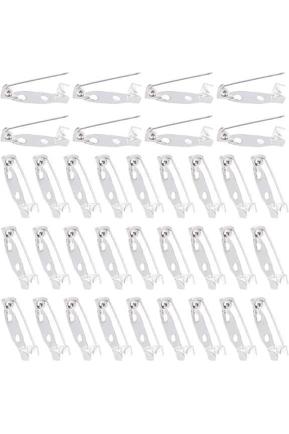 1 Box 120Pcs Flat Back Pin Backs Safety Clasp Brooch Silver Metal Bar Pins 0.79 Inch Badge Backs with Holes Locking Bar Pins for Jewelry Making Corsage Name Tags Badges Citation Bars Findings