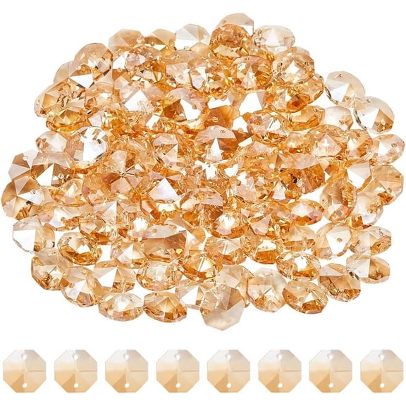1 Box 120Pcs Glass Octagon Beads Suncatcher Bead Bulk Replacement Sun Catcher Glass Link Connector Prisms Chandelier Crystals Faceted Loose Bead for Jewelry Making Chandelier DIY Crafts White
