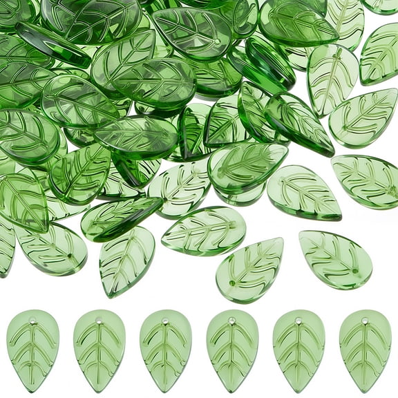 1 Box 120Pcs Lampwork Glass Leaf Beads Bulk Leaves Charms Spring Summer Green Plant Realistic Leaf Shaped Charms