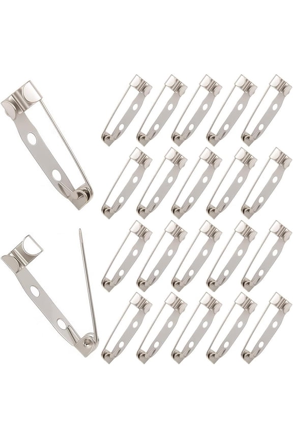 1 Box 120Pcs Metal Bar Pins Silver Locking Pin Backs with 3 Holes Iron Tone Secure Safety Craft Badge Backing Brooches Accessories for Jewelry Badges Bars Name Tags DIY Making Crafts for DIY