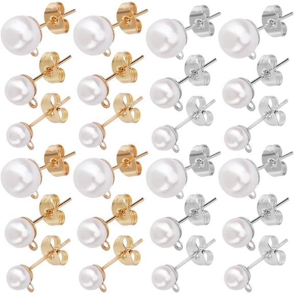 1 Box 120Pcs Pearl Earring Posts Hypoallergenic Pearl Earring Posts Stainless Steel with Imitation Pearl Beads and Loop Silver Earring Studs for Jewelry Making Earrings Supplies DIY Crafts DIY