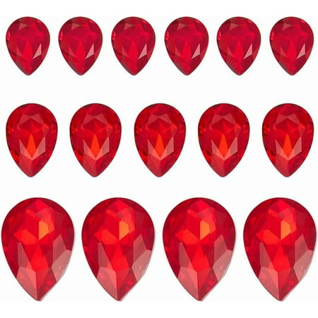 1 Box 120Pcs Pointed Back Gemstones Teardrop Gems 3 Sizes Red Clear Class Gemstones Pointback Rhinestones Small Faceted Tear Drop Beads No Hole Beads for Jewelry Making Embelishment